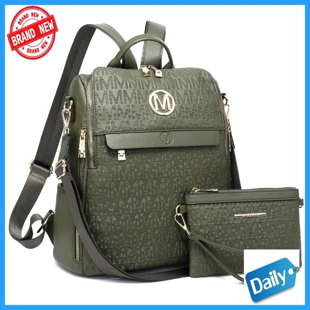 Faux Leather Anti-Theft Backpack with Wristlet, Multi-Pocket Travel Bag